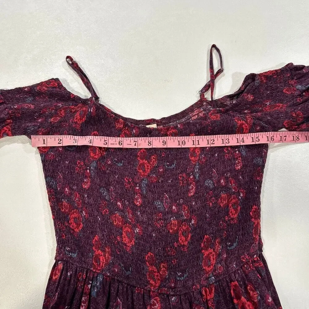 Hollister Floral Off Shoulder Romper Plum Burgundy Puff Sleeve Size L